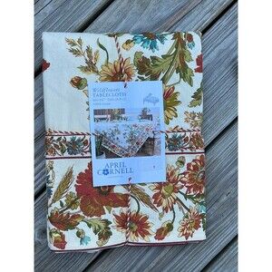 April Cornell WILDFLOWERS Tablecloth Fall Colors Green Rust Blue Cream 60 x 104